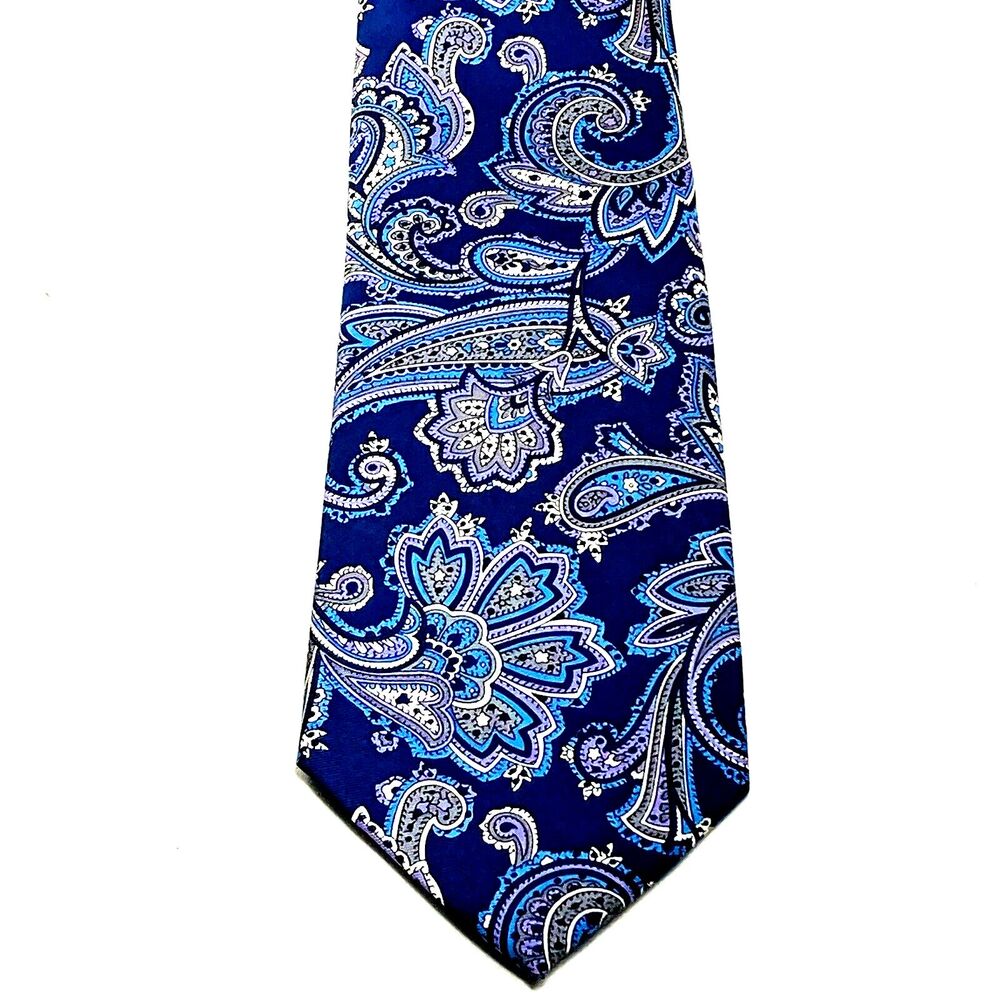 Countess Mara Tie Paisley Floral Blue Purple Repp Weave Silk Preppy Luxury Vegas